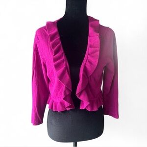 Jones New York Pink Ruffle Front Cropped Cardigan